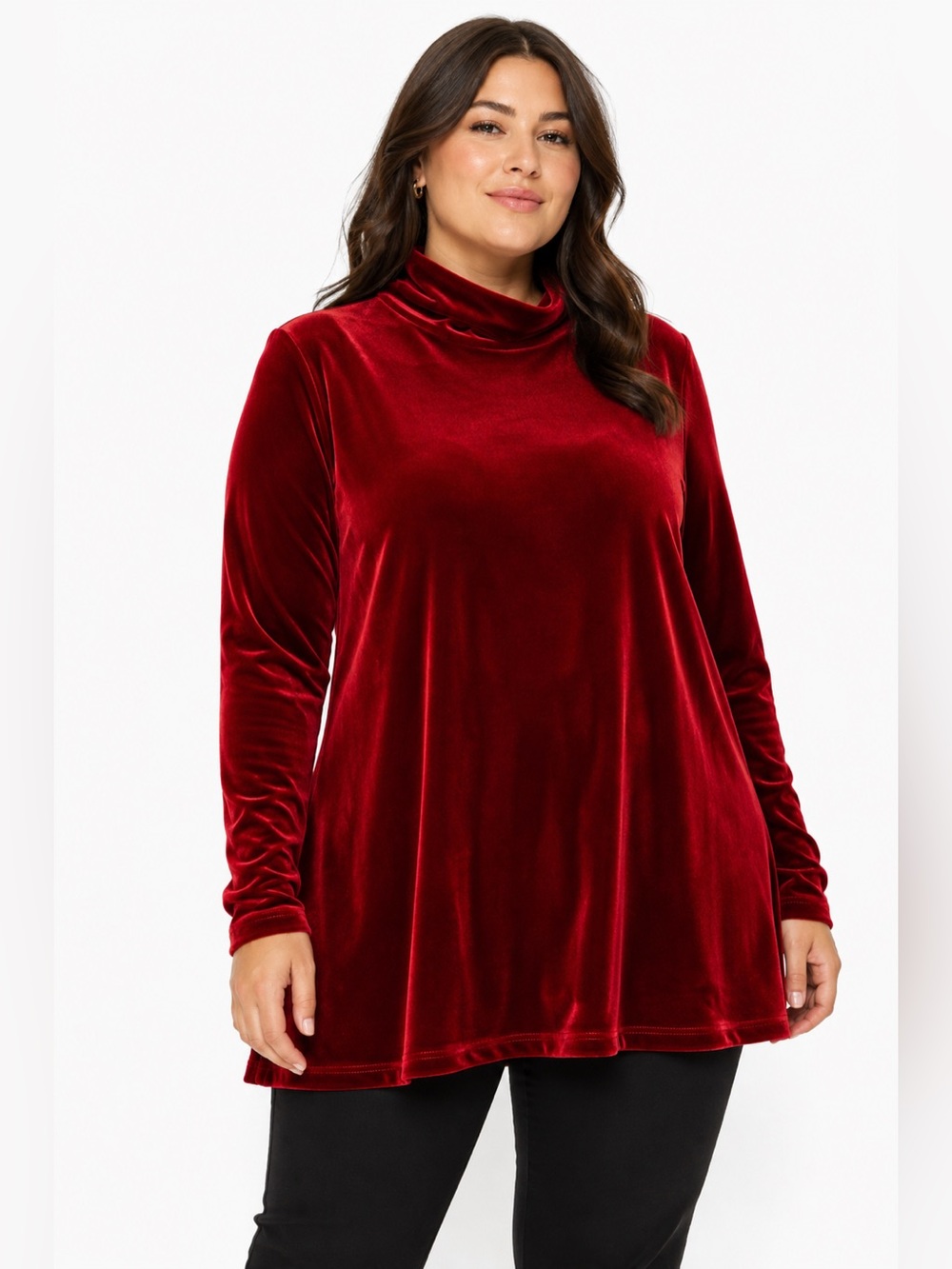 80s/90s American Vintage Velour Turtleneck Tunic Top (Red) Size: Large